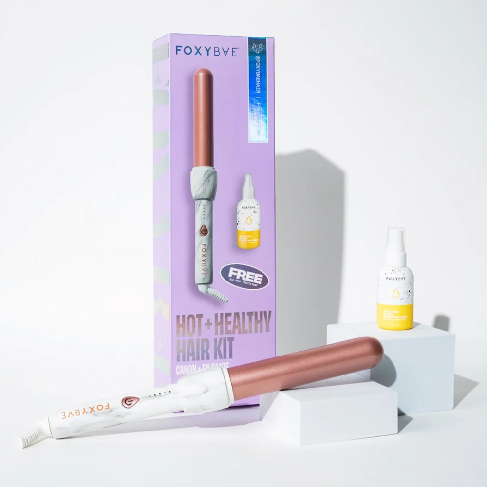 FOXYBAE Marble Hot & Healthy 32mm Curling Wand Gift Set NWT